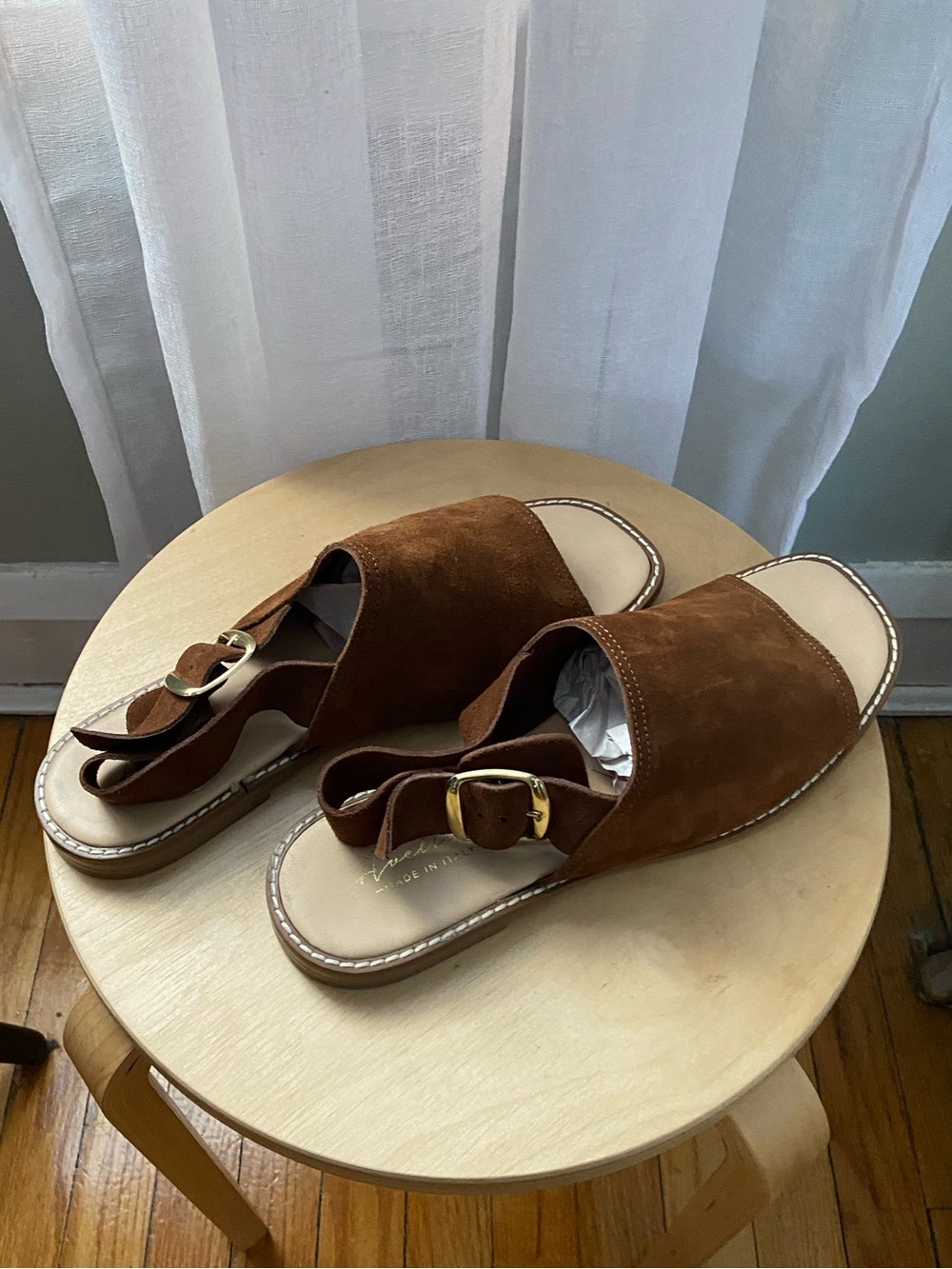 Brown Suede Slide Sandals with Buckle Size 10